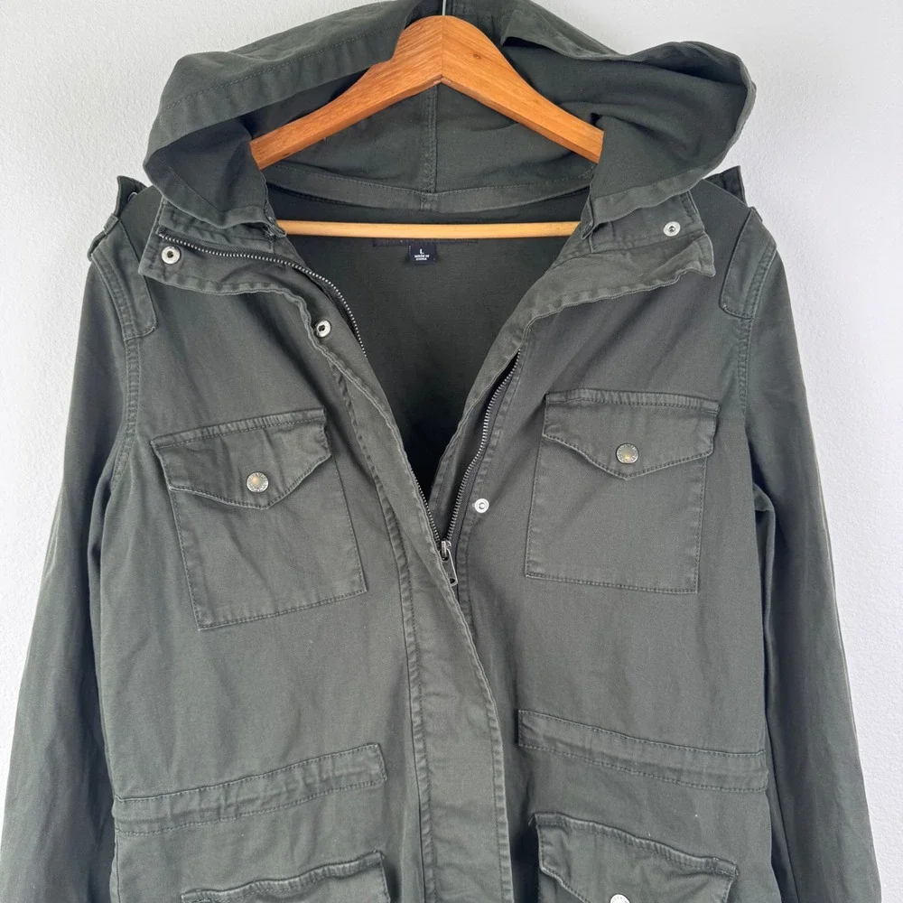 Tinsel Utility Jacket Womens Large Green Excellent Hooded Gorpcore Field Coat